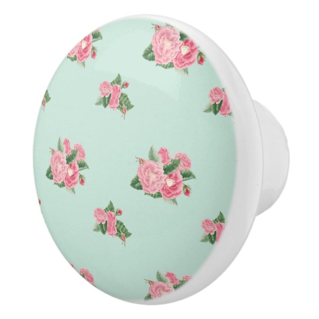 Duck egg floral ceramic knob (Right)