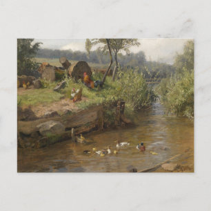 Duck Family at the Weir by Carl Jutz Postcard