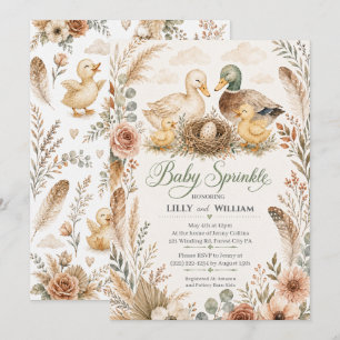 Duck Family Two Sibling Baby Sprinkle Invitation