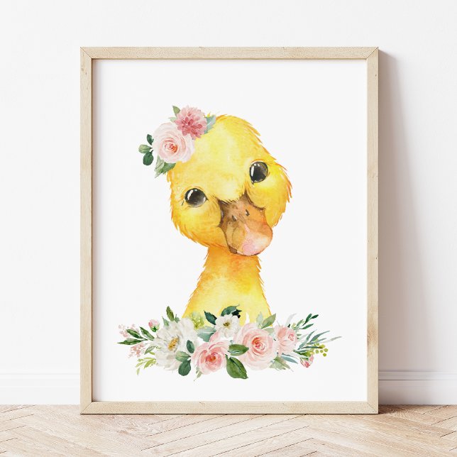 Duck, Farm Animals, Pink Flowers, Girl Nursery Poster (Creator Uploaded)