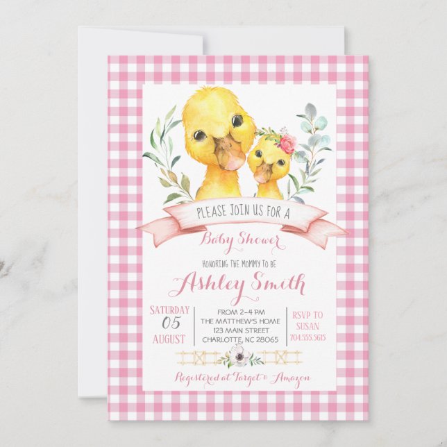 duck farm baby shower invitation pink girl (Front)