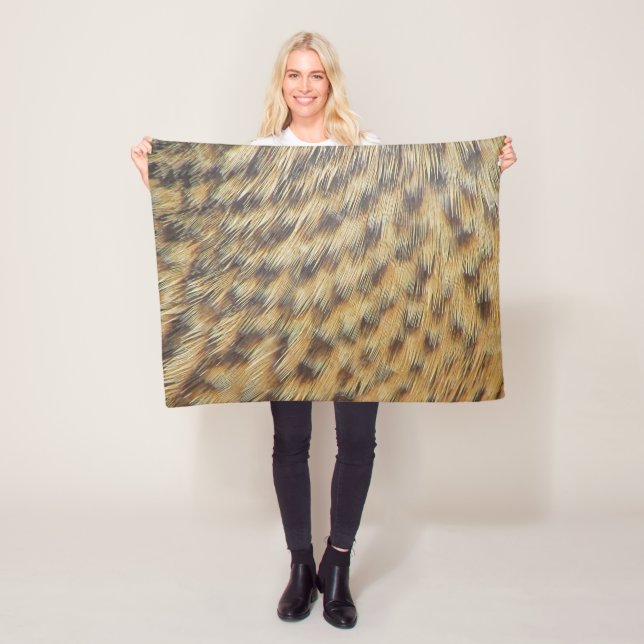 Duck Feather Pattern Gold Brown Animal Print Fleece Blanket (In Situ)