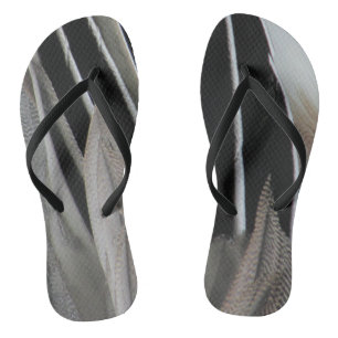 Duck Feather Photo Modern Black Grey Stripes Flip Flops