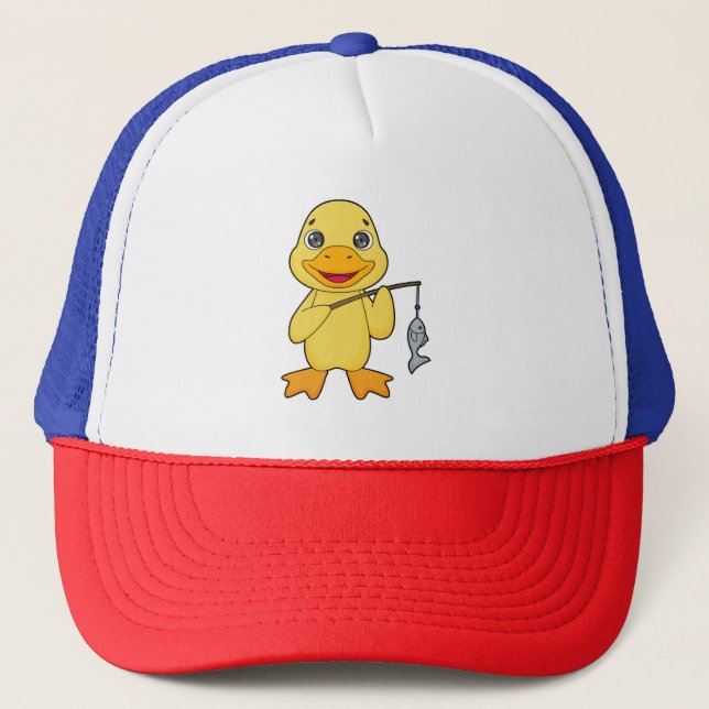 Duck Fishing Fisher Finshing rod Trucker Hat (Front)