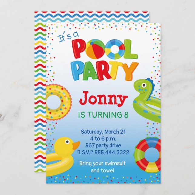 duck float Pool party, swimming birthday Invitation (Front/Back)