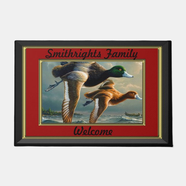 Duck Flying Family Name Doormat (Front)