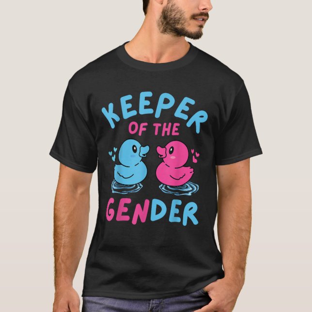 Duck Gender Reveal Keeper of Gender Baby Announcem T-Shirt (Front)