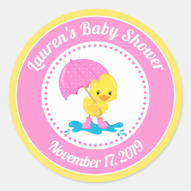 Duck Girl Baby Shower Party Favour Stickers (Front)