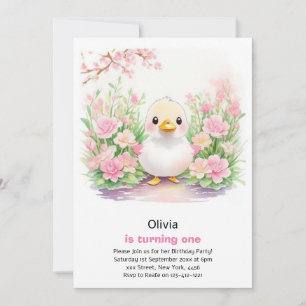 Duck Girl First Birthday Invitation