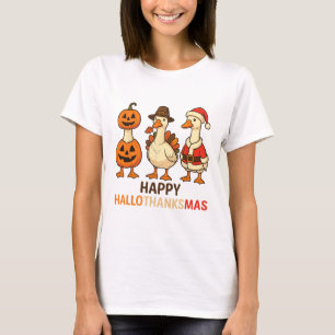 Duck Halloween And Merry Christmas Happy Hallothan T-Shirt