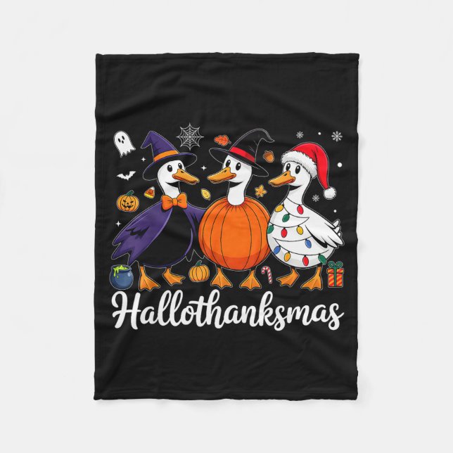 Duck Halloween Thanksgiving Christmas Happy Hallot Fleece Blanket (Front)