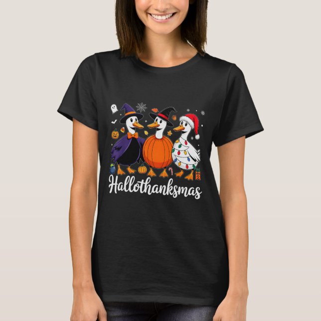 Duck Halloween Thanksgiving Christmas Happy Hallot T-Shirt (Front)