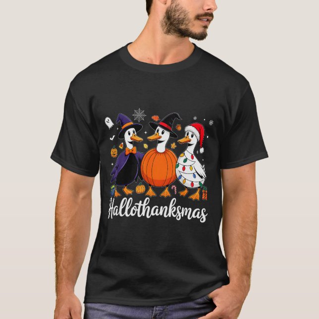 Duck Halloween Thanksgiving Christmas Happy Hallot T-Shirt (Front)