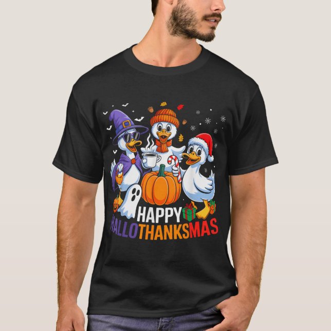 Duck Halloween Thanksgiving Christmas Happy  T-Shirt (Front)