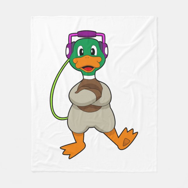 Duck Headphone Music Fleece Blanket (Front)