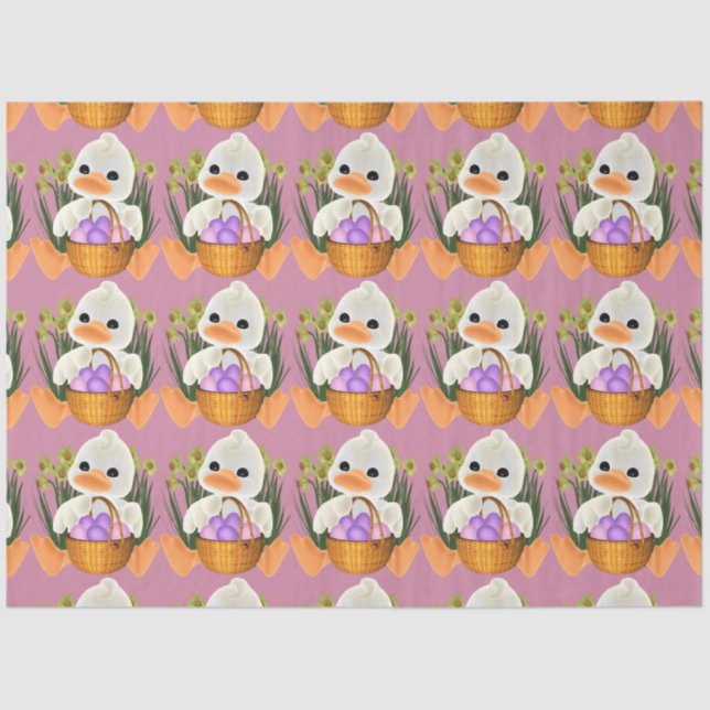 Duck holding Easter Eggs in basket Tissue Paper (Front)