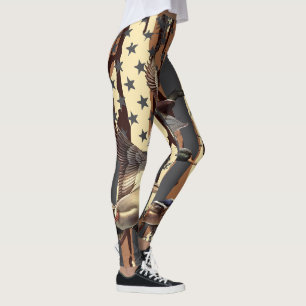 Duck Hunt American Flag Waterfowl Bottomland Camo Leggings