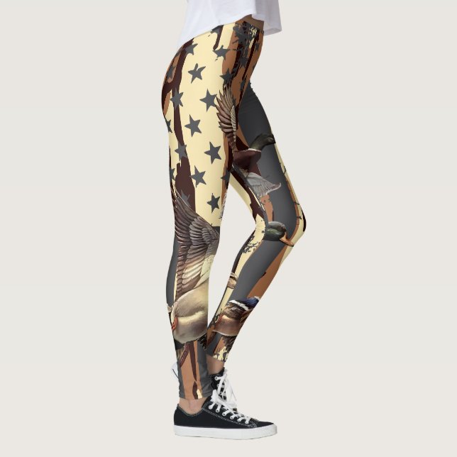 Duck Hunt American Flag Waterfowl Bottomland Camo Leggings (Right)