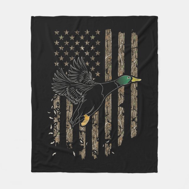 Duck Hunter American Flag Waterfowl Hunting Camouf Fleece Blanket (Front)