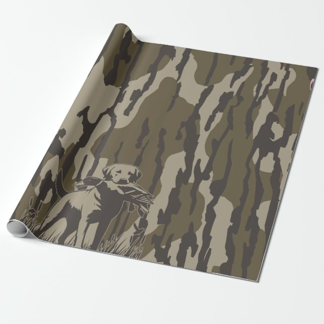 Duck Hunter Dog Forest Waterfowl Bottomland Camo Wrapping Paper (Unrolled)