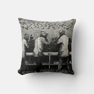 Duck Hunters Black & White Hunting Scene Cushion