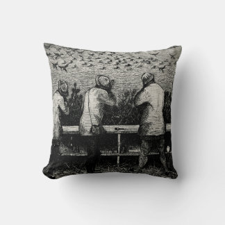 Duck Hunters Black & White Hunting Scene Cushion