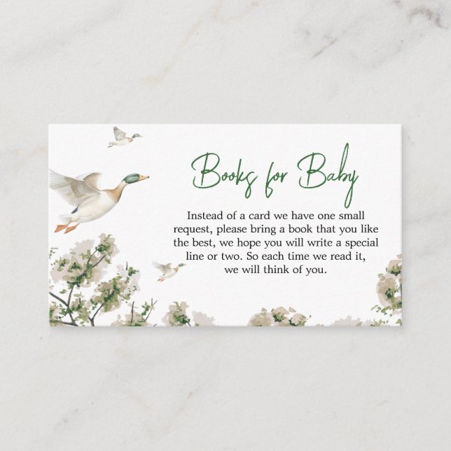 Duck Hunting Baby Shower Books for Baby Enclosure Card (Front)