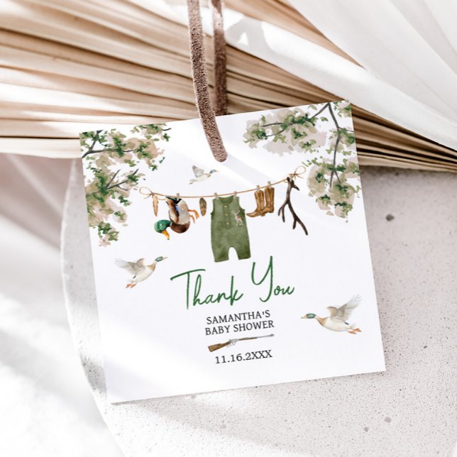 Duck Hunting Baby Shower Favour Tags (Duck Hunting Baby Shower Square Favor Tags)