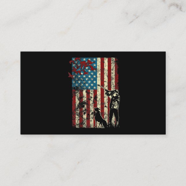Duck Hunting Distressed Patriotic American Flag Business Card (Front)