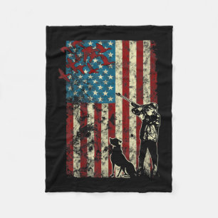 Duck Hunting Distressed Patriotic American Flag Fleece Blanket