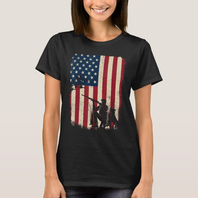 Duck Hunting Distressed Patriotic American Flag  H T-Shirt (Front)