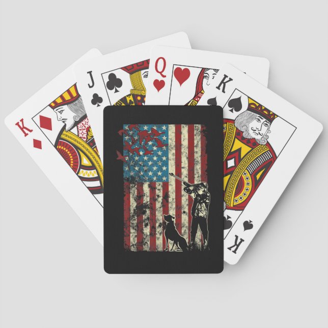 Duck Hunting Distressed Patriotic American Flag Playing Cards (Back)