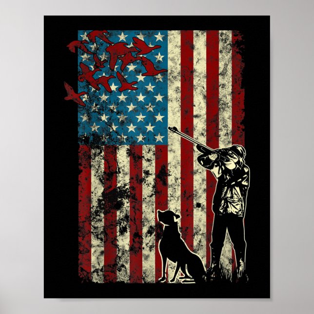 Duck Hunting Distressed Patriotic American Flag Poster (Front)