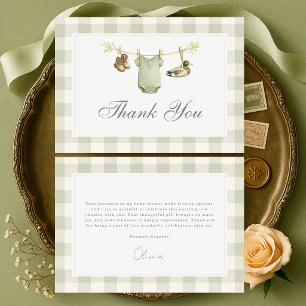 Duck Hunting Gingham Sage Green Baby Shower Thank You Card