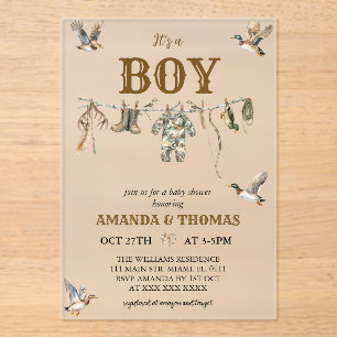 Duck Hunting It's a Boy Baby Shower  Acrylic Invitations