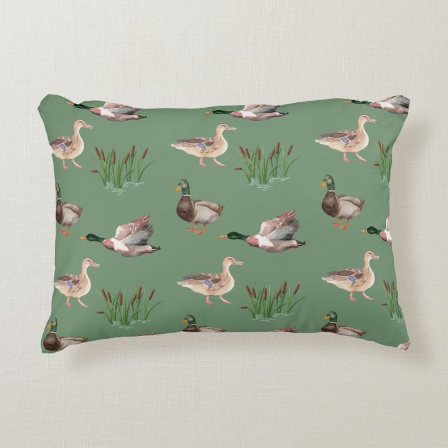 Duck Hunting Throw Pillow Mallard  (Front)