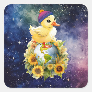 Duck in Bisexual Flag Colours Beanie on Planet Square Sticker