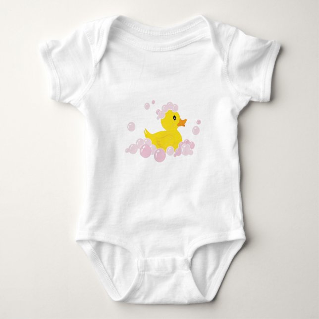Duck in Pink Bubbles Baby Bodysuit (Front)
