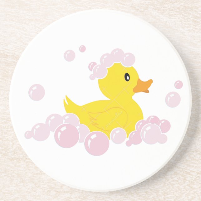 Duck in Pink Bubbles Coaster (Front)