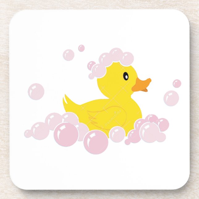 Duck in Pink Bubbles Coaster (Front)