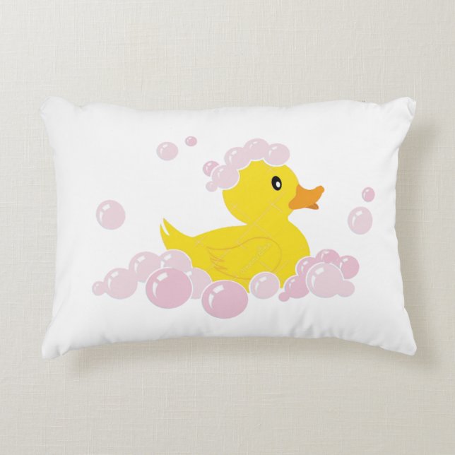 Duck in Pink Bubbles Decorative Cushion (Front)