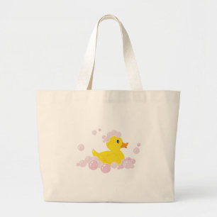 Duck in Pink Bubbles Large Tote Bag