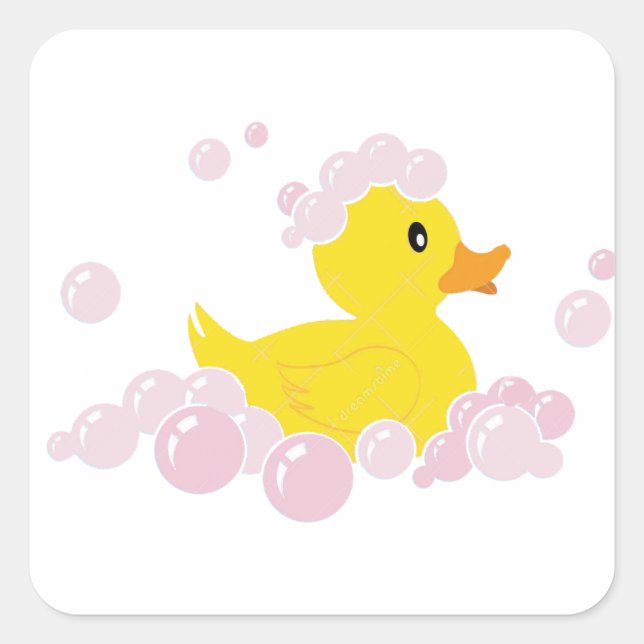 Duck in Pink Bubbles Square Sticker (Front)
