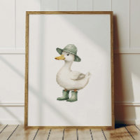 Duck in Sage Green Boots Poster Kids Room Decor