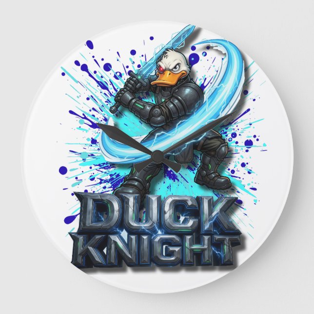 Duck Knight 3D Cyber Duck Warrior T-Shirt Large Clock (Front)