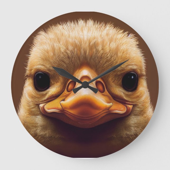 Duck Life Like Portrait Beak with Yellow Feathers Large Clock (Front)