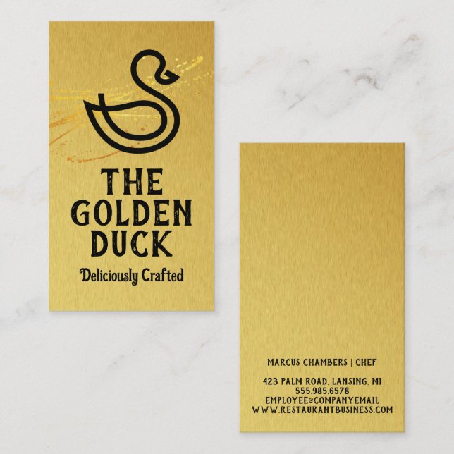 Duck Logo | Golden | Restaurant Business Card (Front/Back)