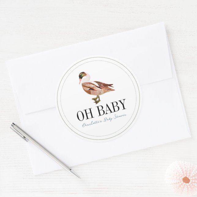 Duck/Mallard Classic White Boy Baby Shower Classic Round Sticker (Envelope)
