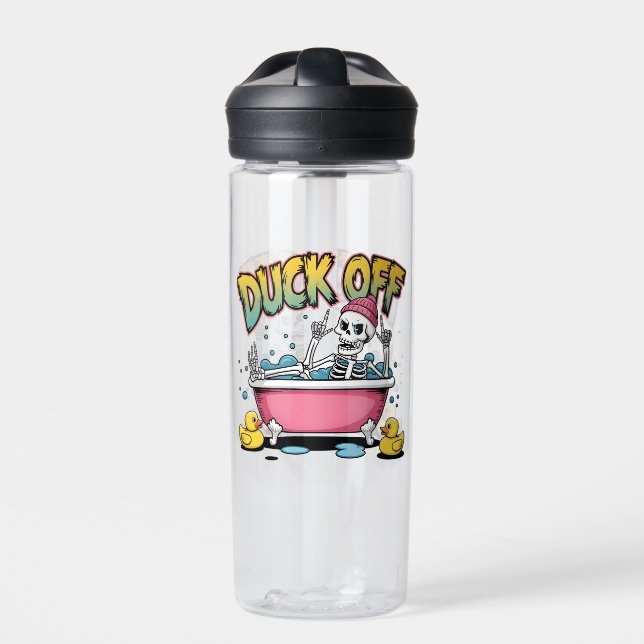 Duck Off Funny Skeleton Design-61161 Framed Art Water Bottle (Front)