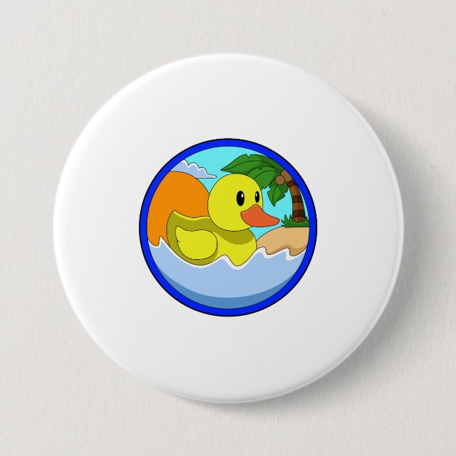 Duck on Beach with Palm trees.PNG 7.5 Cm Round Badge (Front)